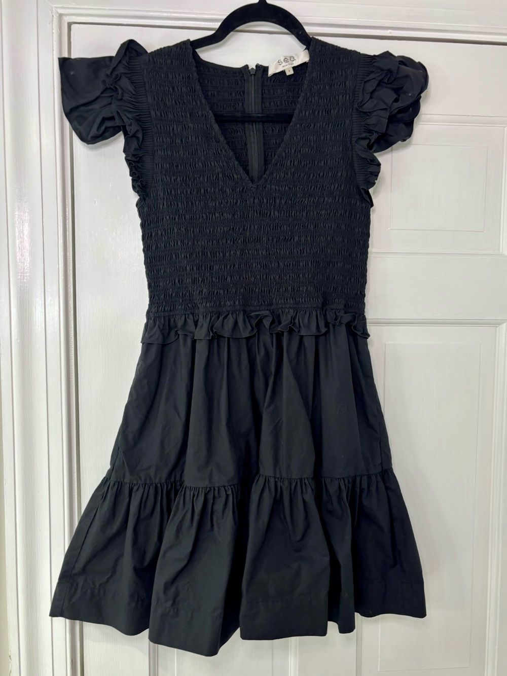 sea New York size 2 black ruched mini dress 100% cotton